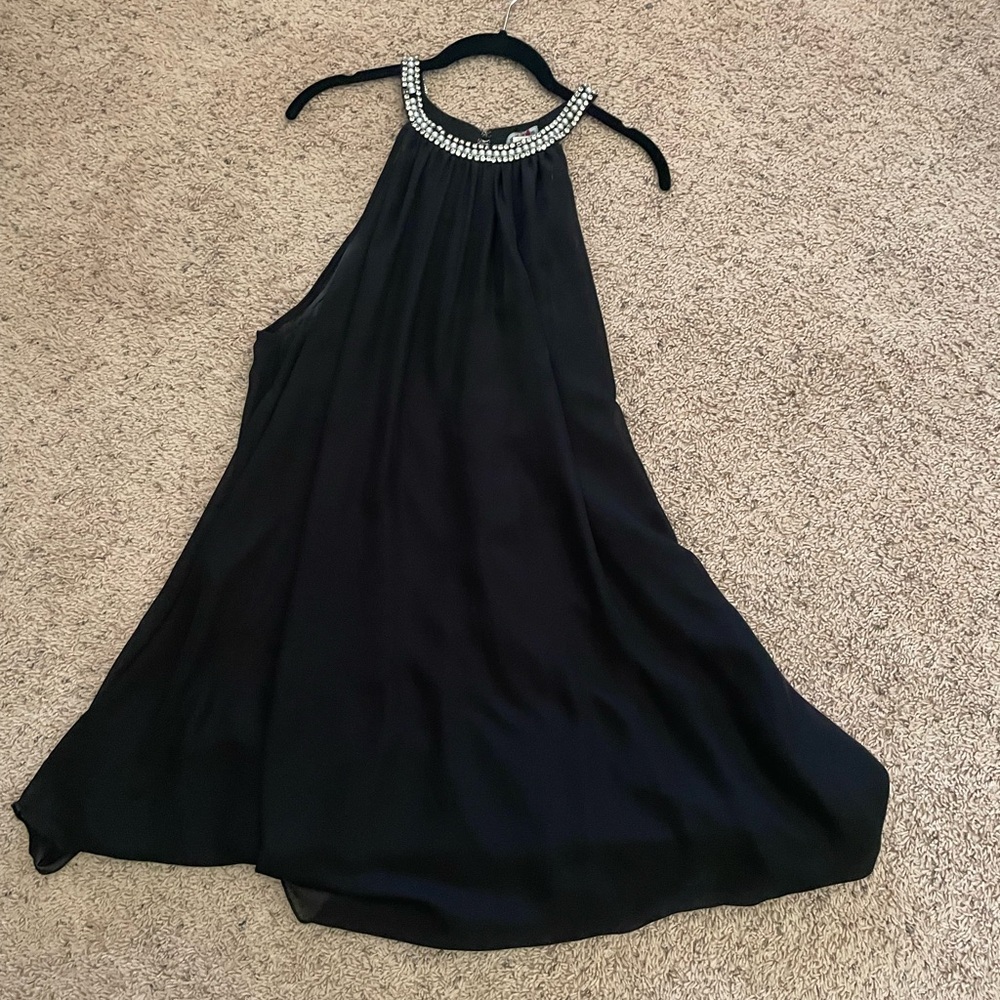 Black Halter Dress with Embellished Neckline